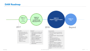 Roadmap for DAM work in 2017 and 2018, outlining broad scope and budget